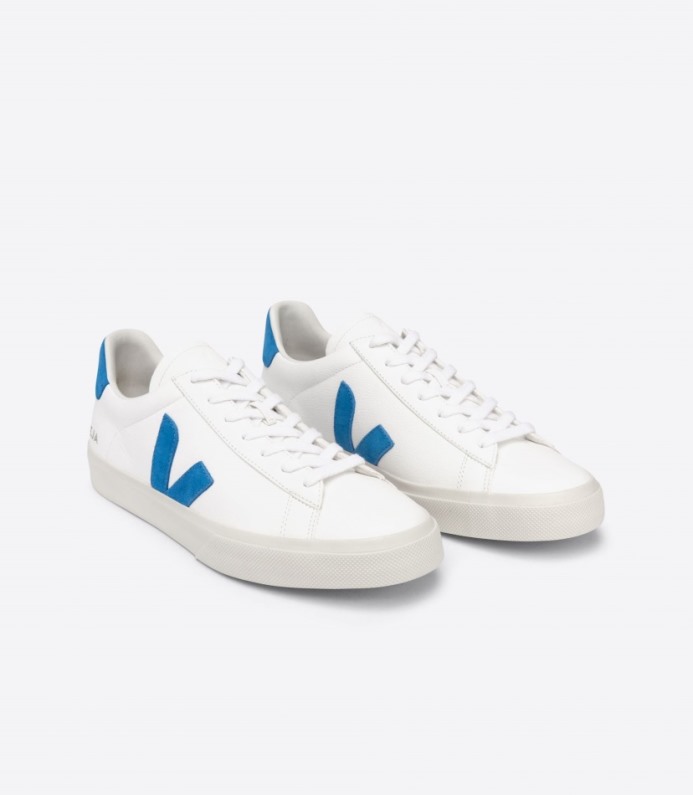 Veja Campo Chromefree Couro Branco Sueco Azul