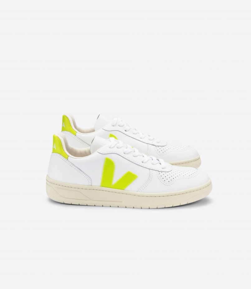 Veja Original Leather White Jaune Fluo