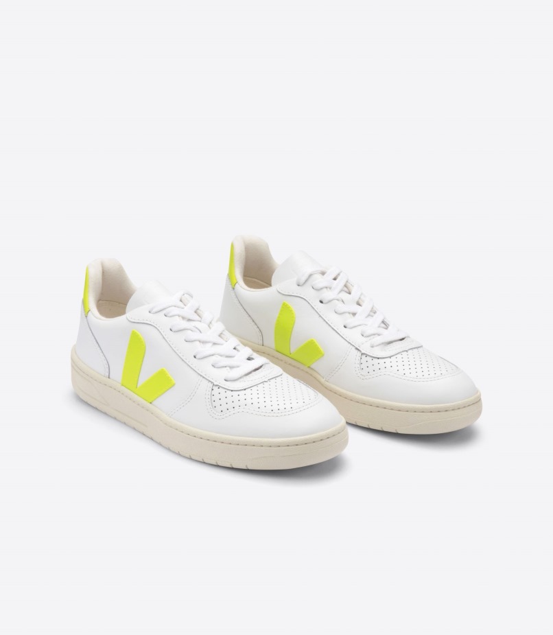 Veja Original Leather White Jaune Fluo