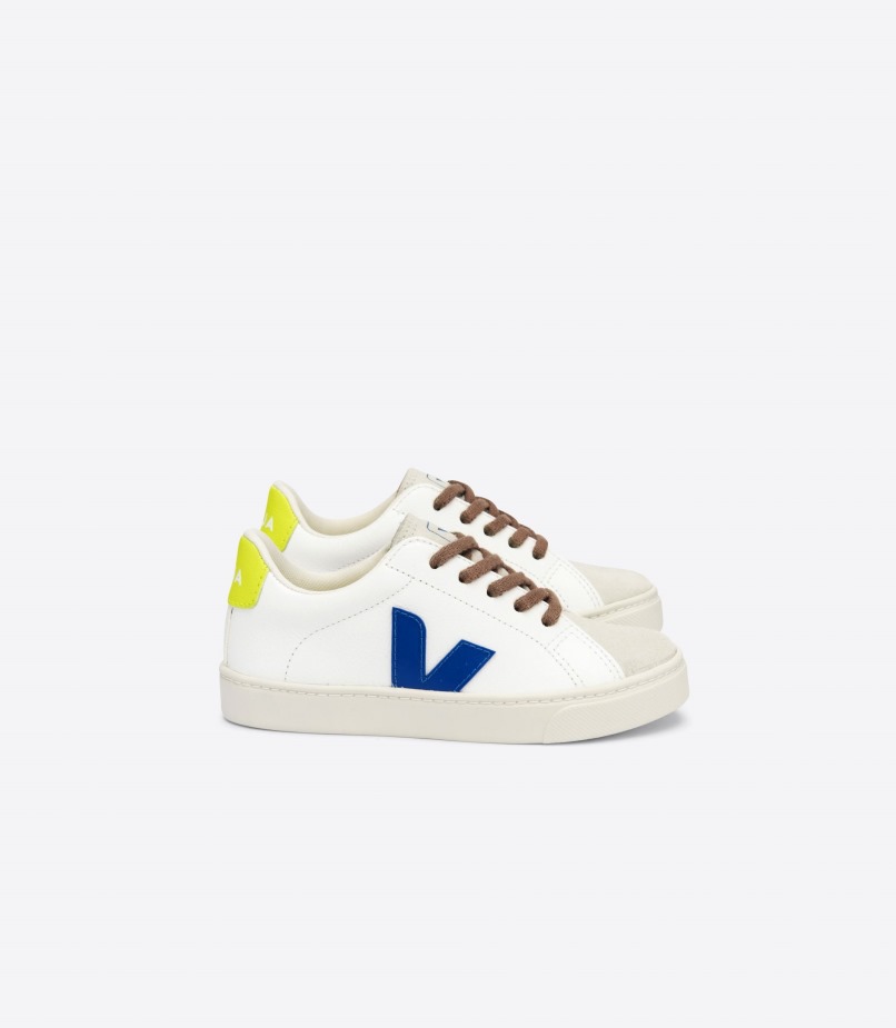 Veja Atacadores Perfeitos Couro Sem Cromo Branco índigo Jaune Fluo