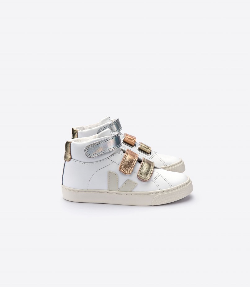 Premium Veja Mid Strappi Couro Branco Brilhante