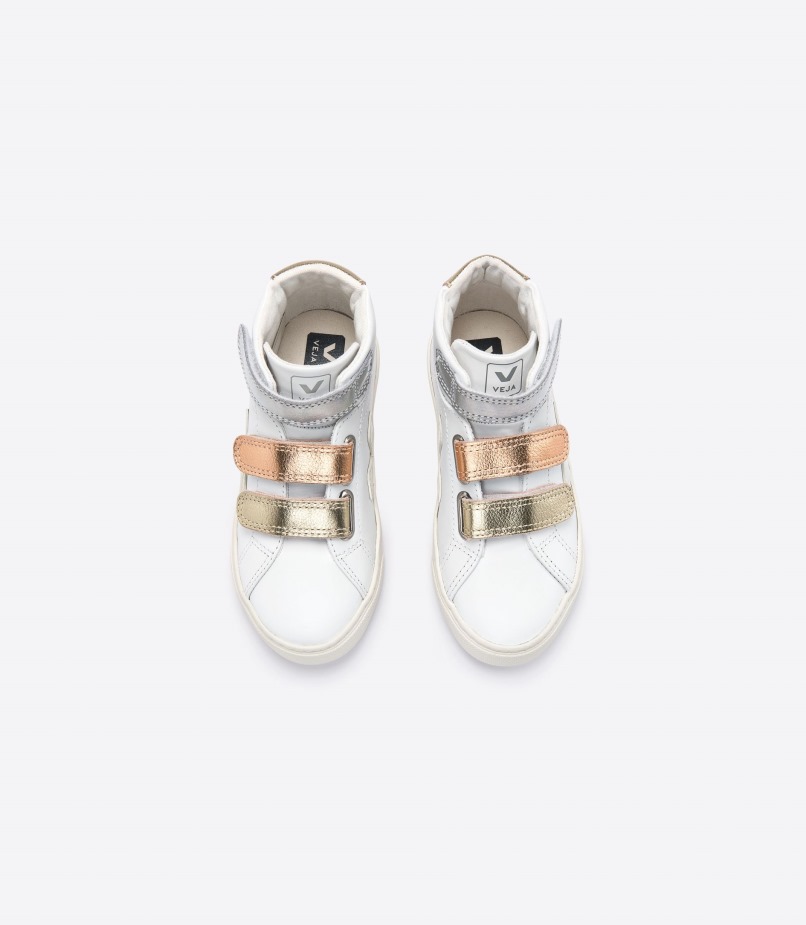 Premium Veja Mid Strappi Couro Branco Brilhante