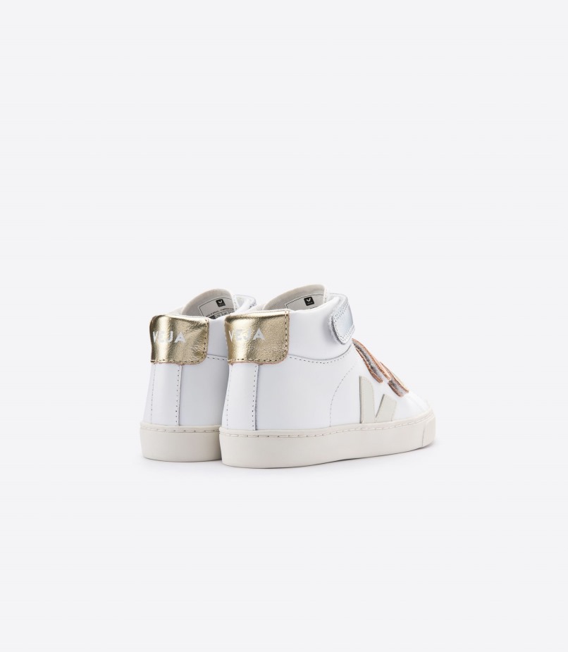 Premium Veja Mid Strappi Couro Branco Brilhante