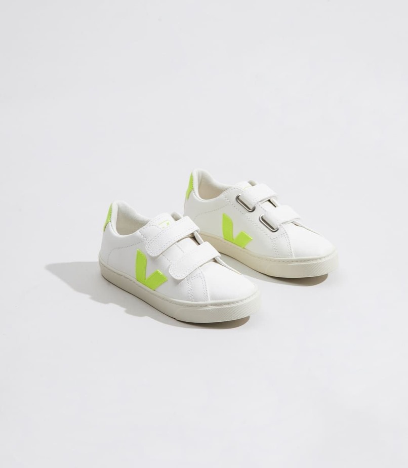 Veja Coleção Chromefree Couro Branco Jaune Fluo