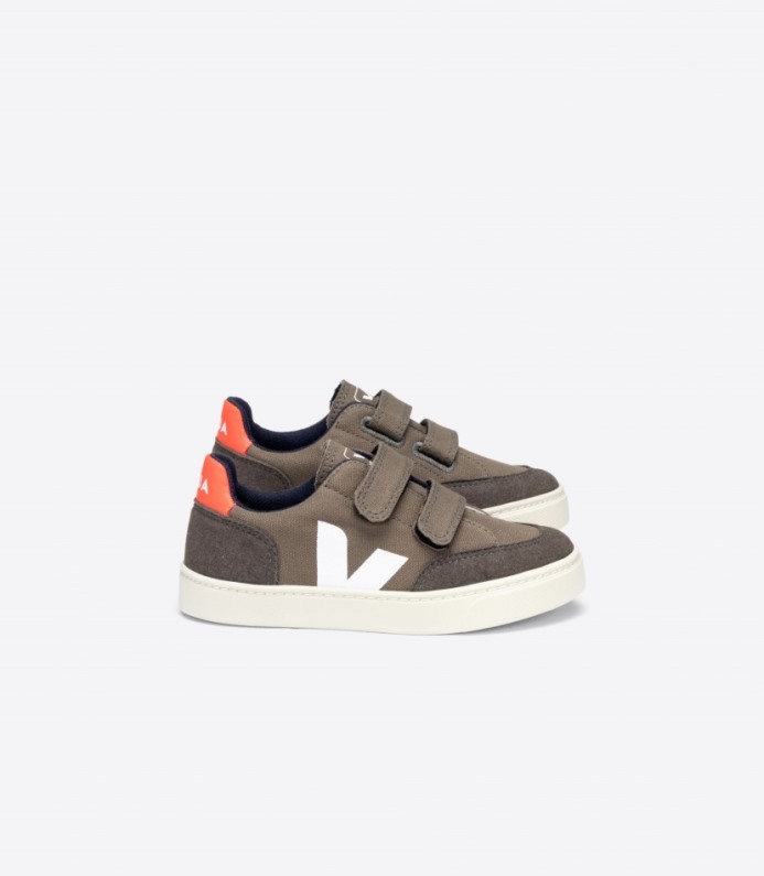 Veja V-12 Canvas Kaki Pierre Orange Fluo