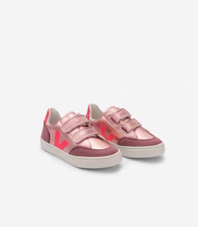 Veja V-12 Chromefree Leather Nacre Rose Fluo