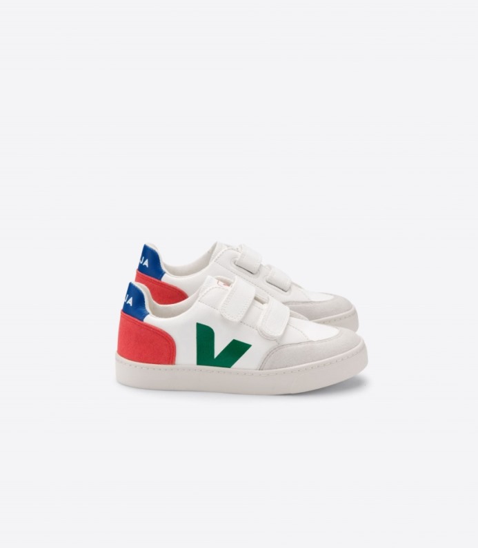 Veja V-12 Couro Sem Cromo Branco Esmeralda Pekin