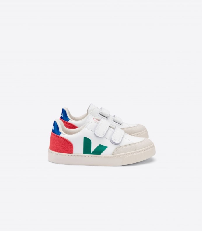 Veja V-12 Leather White Emeraude Pekin