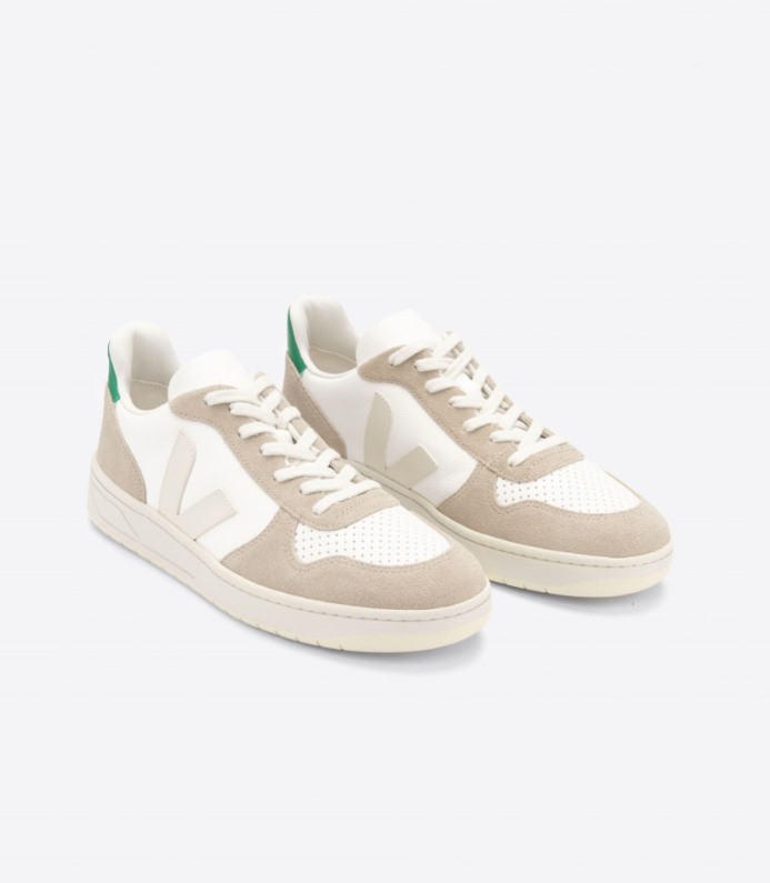 Veja V-10 Couro Sem Cromo Branco Sahara Emeraude