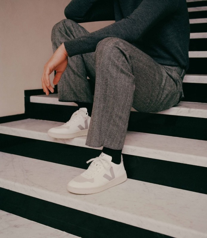 Veja V-10 Cwl Branco Oxford Cinza Preto