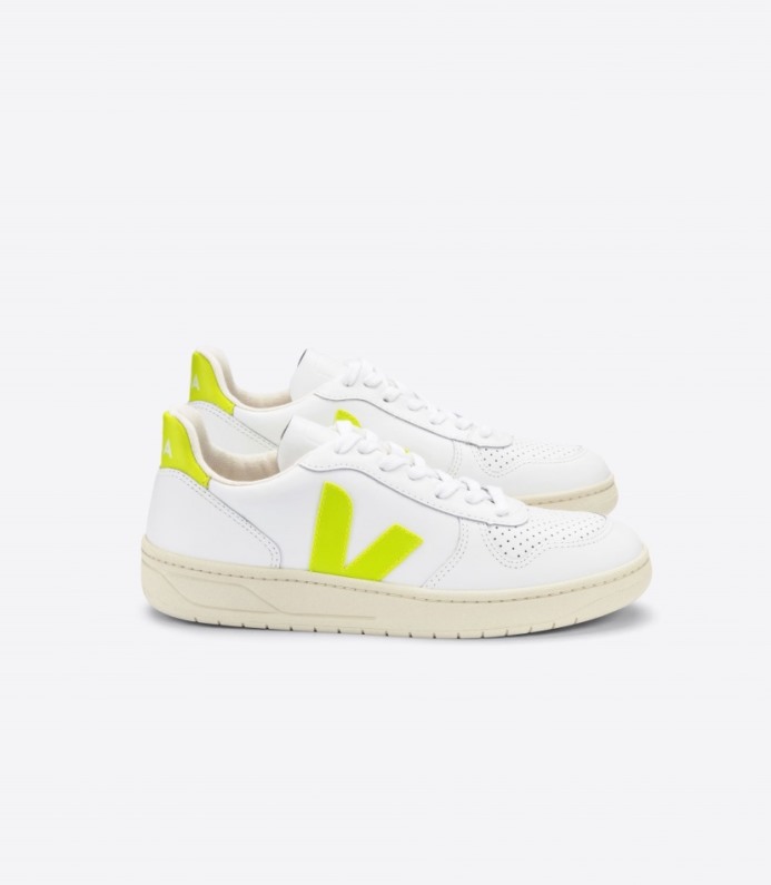 Veja V-10 Leather White Jaune-fluo
