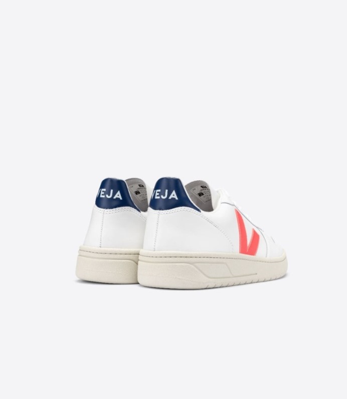 Veja V-10 Couro Branco Laranja Fluo Cobalto