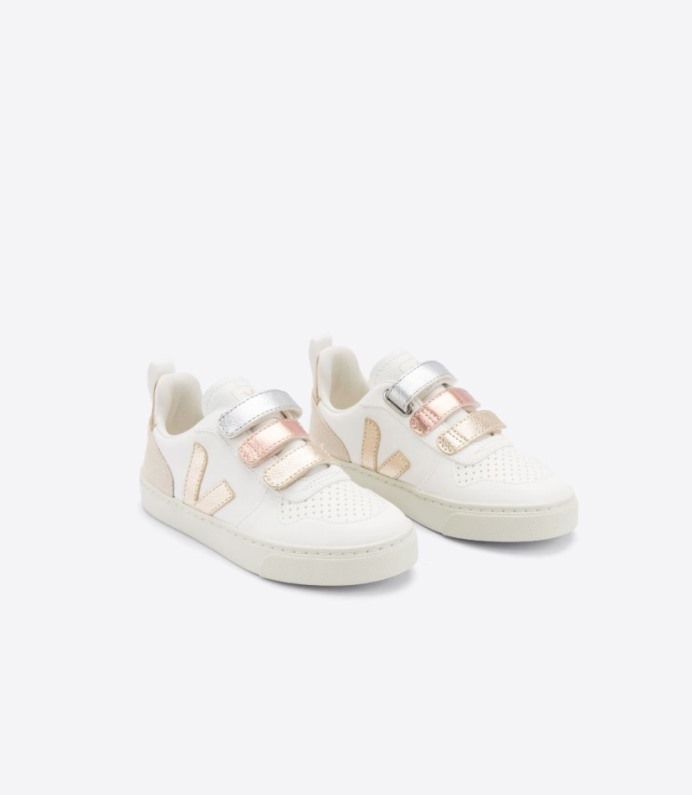 Veja V-10 Chromefree Couro Multico Branco Brilhante